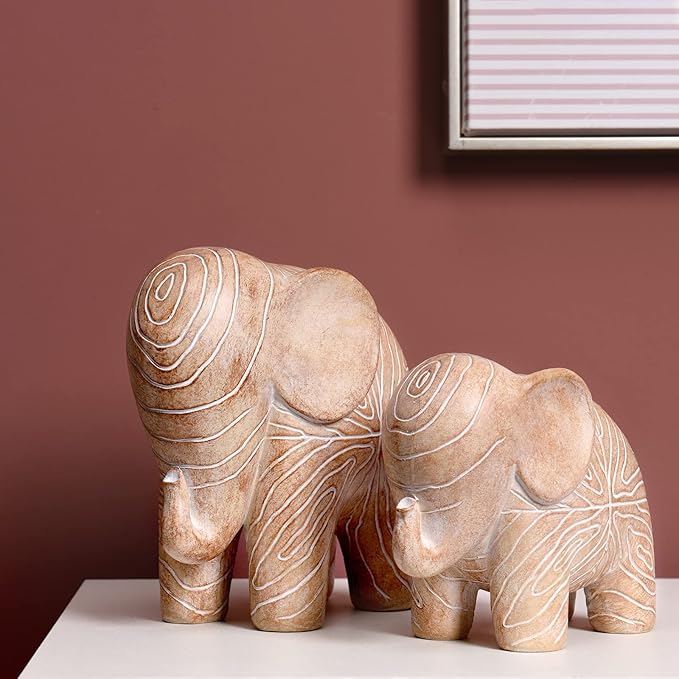 Kakizzy Elephant Statue, African Animal Decor, Wooden Elephant Gift for Women, Boho Decor for Living Room, Shelf, Office（1Pack, Small ）