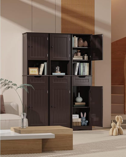 Gizoon 67" H Tall Bathroom Cabinet, Storage Cabinet with 2 Doors & Drawer, Narrow Linen Tower Freestanding Adjustable Shelves for Home, Kitchen, Versatile, Anti-Tipping, Dark Brown | Tall