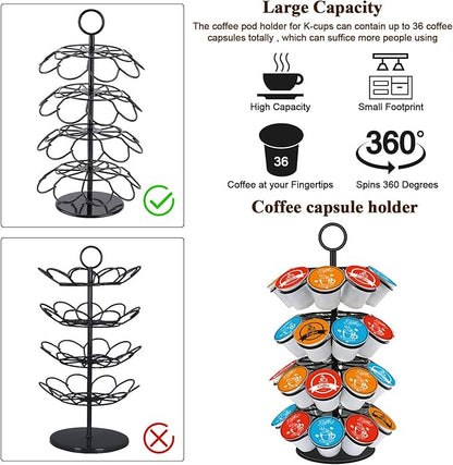 Coffee Pod Carousel Holder,Compatible with K-Cups Organizer Compatible with 36 Cup Pods,Spins 360-Degrees