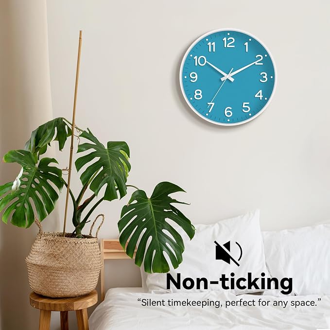 Roymnie Wall Clock, 10 Inch Silent Wall Clocks Battery Operated-Modern Non Ticking Analog Clock Decorative for Kitchen Bedroom Office Bathroom(Blue)