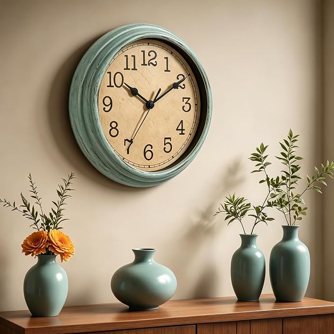 Wall Clock, 9 Inch Silent Wall Clocks Battery Operated, Decorative Clocks for Kitchen Living Room, Bedroom (Teal)