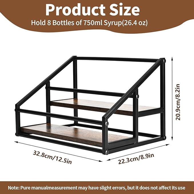 YQBRAO 2-Tier Coffee Syrup Organizer - 8 Bottle Rack for Coffee Bar, Kitchen Station - Stand and Holder for Syrup, Wine, Dressing
