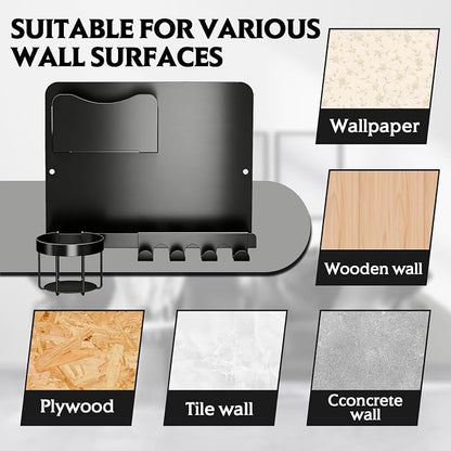 Floating Bedside Wall Shelf Organizer with Remote Control Holder;Metal Adhesive Wall Mount Nightstand Shelf for Bedroom;Dorm Room Essentials;Bed Shelf for Phone,Earphone,Kindle (Black)