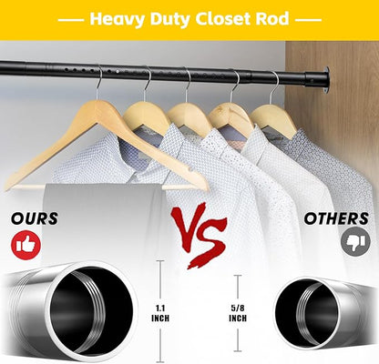 Closet Rod, 17 to 41 Inch Adjustable Closet Rods for Hanging Clothes Heavy Duty Closet Hanging Rod Metal Black Closet Poles for Wardrobes