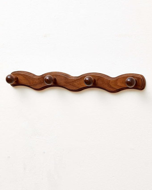 Wood Coat Rack Wall Mount - 4Pack Walnut Coat Hooks for Hanging Clothes,Keys, Robes,Purse,Towels,Bags,Backpack, Modern Decorative Wall hooks Heavy Duty Hanger Organizer for Bathroom,Entryway & Bedroom