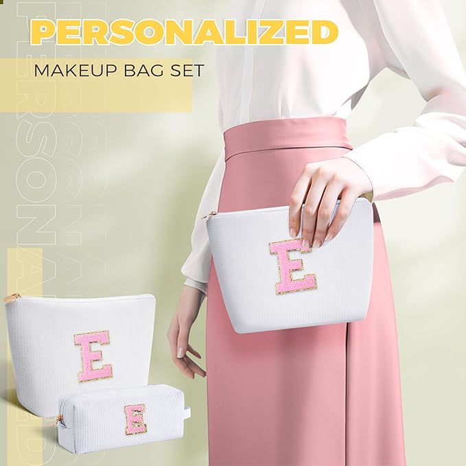 Teen Girl Travel Essentials - Birthday Gifts for Girls Teens Kids Daughter Sister Her,Cute Trendy Stuff Makeup Bag Set Cosmetic Bag - White,E