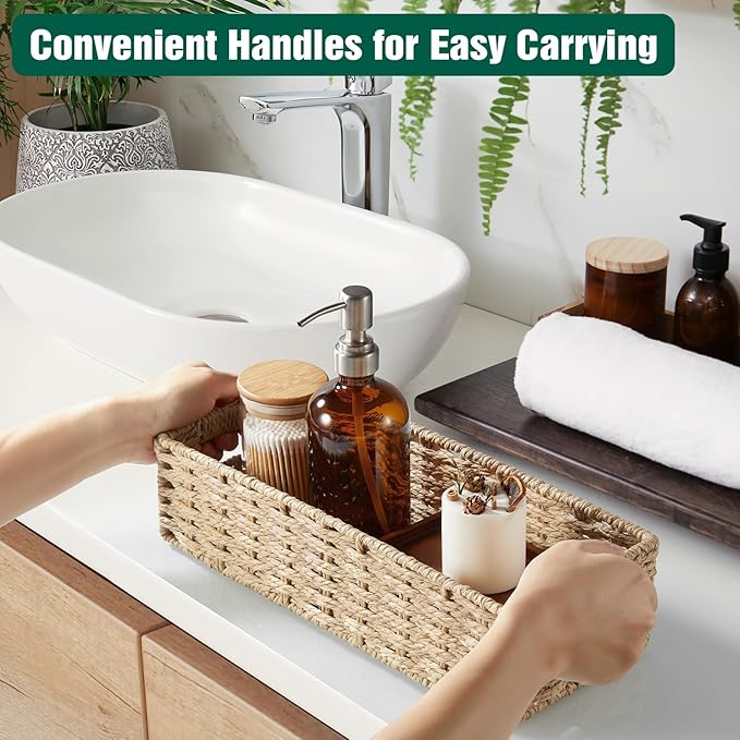 dreamkey Nesting Paper Rope Storage Baskets for Organizing with Handles - Small HandWoven Toilet Paper Basket for Back of Toilet Tank Top - Decorative Storage Baskets, 14 Inch