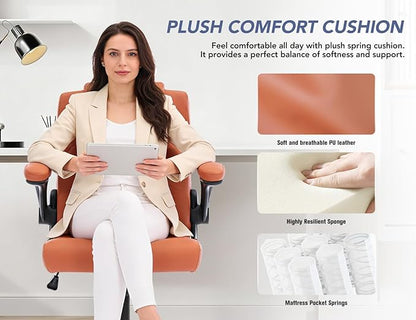 Office Chair with Adjustable Inflatable Lumbar Support,Leather Ergonomic Computer Desk Chair with Flip-up Arms,Adjustable Tilt Lock,Swivel Rolling Executive PC Chair for Work,Study,Meeting.Brown
