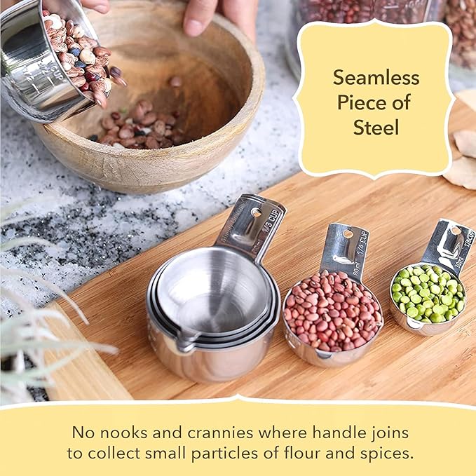 Simply Gourmet Measuring Cups & Spoons Set of 12, 18/08 Stainless Steel Kitchen Gadgets, Stackable Design with Long Handle Spoons, Fits in Spice Jars, Cooking & Baking Set for Dry & Liquid