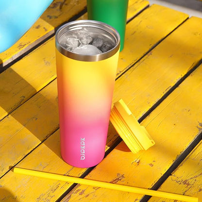 BJPKPK 26oz Stainless Steel Insulated Tumbler With lid And Straw Travel Coffee Thermal Tumblers Cup For Women And Men,Pink Yellow Rose