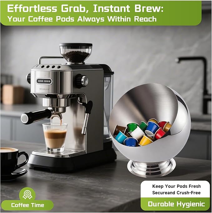 Large Capacity Coffee Pod Holder – Stainless Steel Pod Organizer and Holder | Stylish Coffee Bar Accessories & Countertop Storage (Silver with Base, L)