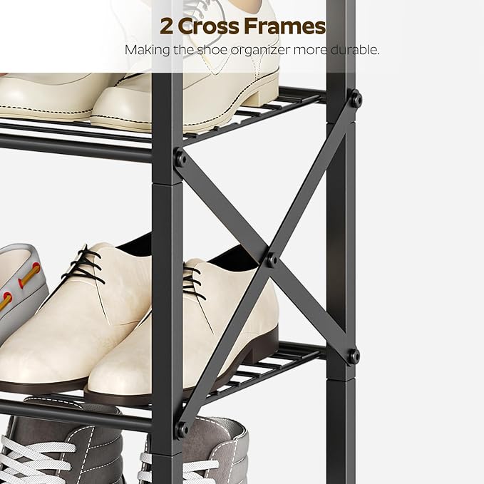 YATINEY 6-Tier Shoe Rack, Shoe Storage Organizer for Closet, Free Standing Shoe Organizer with Metal Mesh Shelves, 24 Pairs of Shoes, Rustic Brown and Black SS06BR
