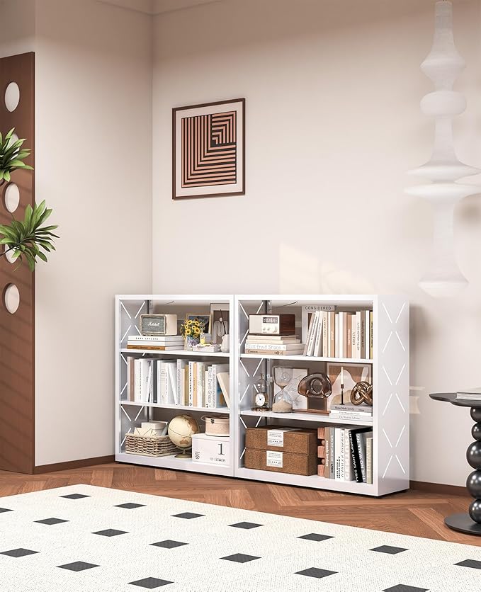 METALOONG Book Shelf, 3-Tier Steel Bookcase Adjustable with Anti-Tip Device & Leveling Feet, Heavy-Duty Metal Storage Organizer, Modern Corner Shelves for Kitchen, Garage, Home Office - White