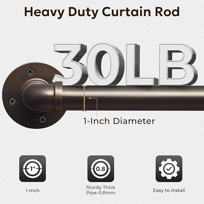 Zeerobee Curtain Rods for Windows 66 to 120, 1 Inch Industrial Wrap Around Antique Bronze Curtain Rod, Indoor/Outdoor Room Divider Adjustable Drapery Pole, 66"-120"