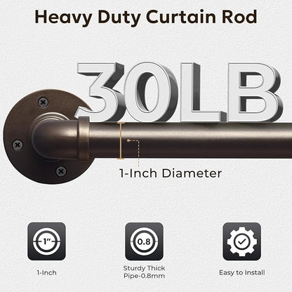 Zeerobee Curtain Rods for Windows 66 to 120, 1 Inch Industrial Wrap Around Antique Bronze Curtain Rod, Indoor/Outdoor Room Divider Adjustable Drapery Pole, 66"-120"