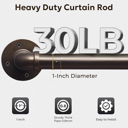 Zeerobee Curtain Rods for Windows 72 to 144, 1 Inch Industrial Wrap Around Antique Bronze Curtain Rod, Indoor/Outdoor Room Divider Adjustable Drapery Pole, 72"-144"