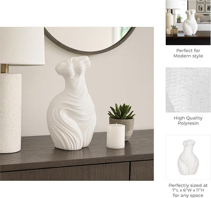 Decorative Home and Office Statue – Polyresin Ribbed Torso Sculpture for Living Room, Bathroom, or Coffee Table Decor – Timeless Shelf Ornament Blending Artistic Beauty and Modern Style – 11" White