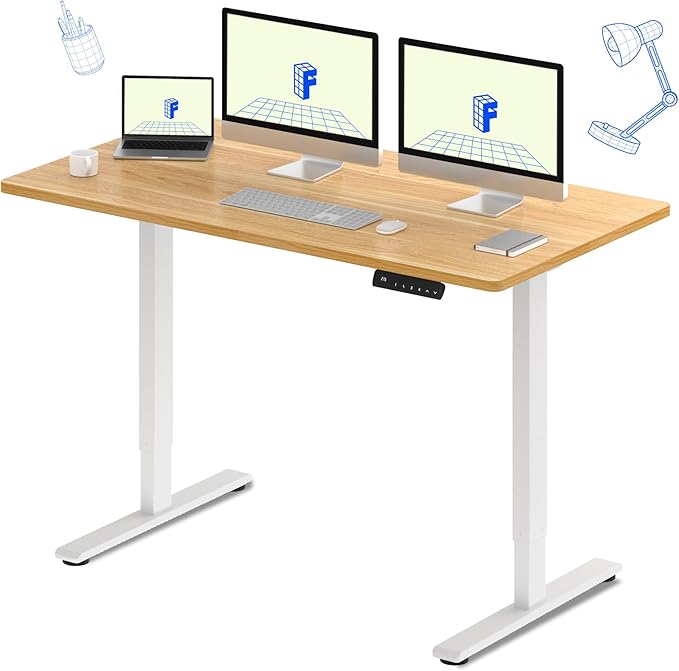 FLEXISPOT E3 Dual Motor 60 x 24 Electric Standing Desk Sit Stand Up Desk, Holds 220 lbs, Adjustable Height w/Memory Presets, One-Piece Maple Desktop & White Frame, Ships in 2 Boxes