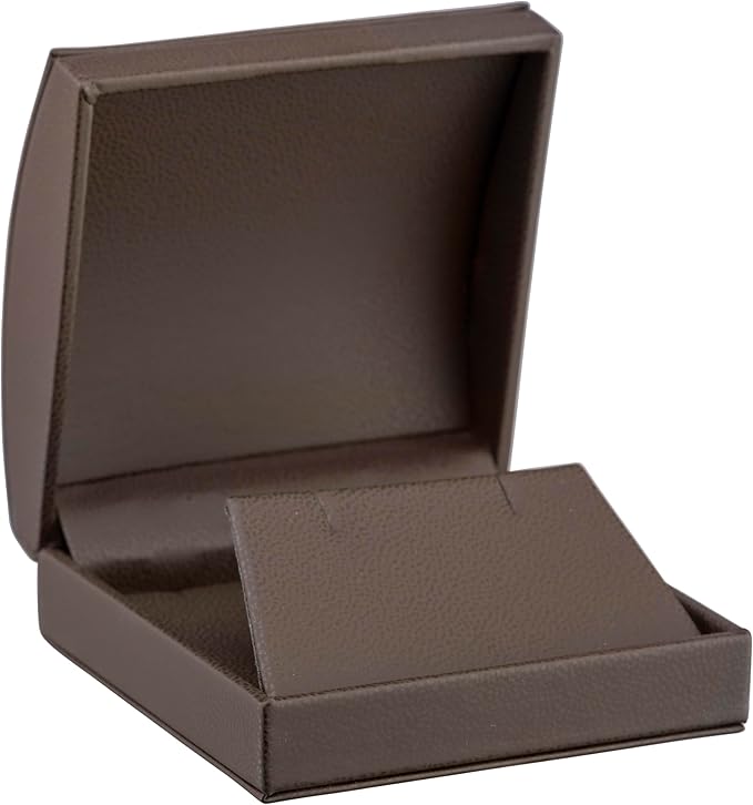 Dome-Shape Leather Large Earring/Pendant/Neckless Box for Men & Women - Earring Box for Earrings, Studs, Necklace/Pendant - Jewelry Gift Box Cream Ribbed Outer Box & Matching Bow Ribbon