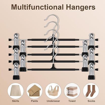 POZEAN Pants Hangers with Clips for Women 30 Pack, 12Inch Adjustable Heavy Duty Skirt Hangers, Space Saving Non-Slip Shorts Jeans Trousers Clothes Hangers, Black