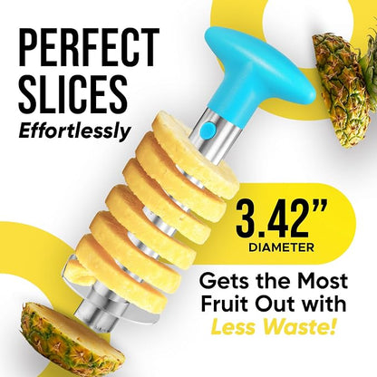 Zulay Kitchen Pineapple Corer and Slicer Tool – Stainless Steel Pineapple Cutter with Eye Remover Tool – Ergonomic Handle & Easy Core Remover – Reinforced Heavy-Duty Blade – Light Blue