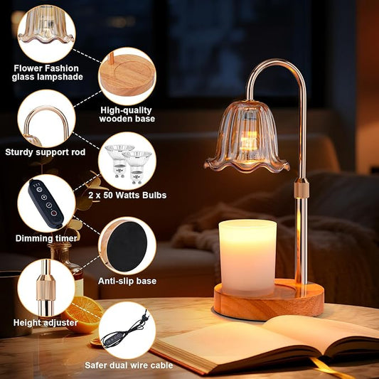 Candle Warmer Lamp Electric Timer: Dimmable Candles Warming Lamps - Height Adjustable Burner Jar - No Flame Scented Melts Wax - All Candle Jars Home Decor Table Light