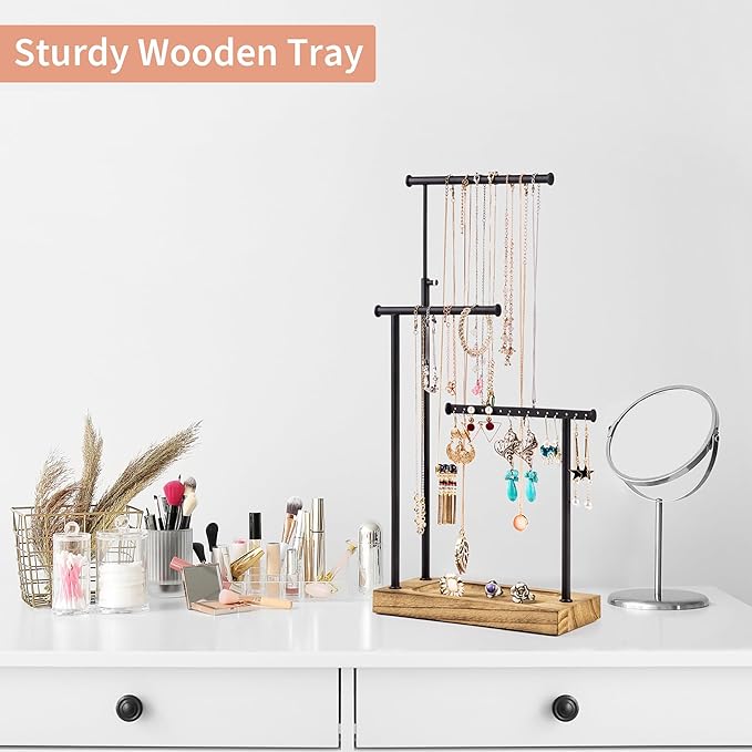 SRIWATANA Jewelry Organizer Stand, Extra Tall Necklace Holder Jewelry Holder, Gift Idea (Carbonized Black & Black)