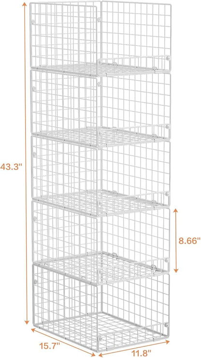 5-Tier Stackable Closet Storage Shelves, Closet Organizers and Storage Basket, Foldable & Stackable Closet Organizers for Closet System, Space-Saving Closet Shelf for Home ,White(Patent No. 30022416)