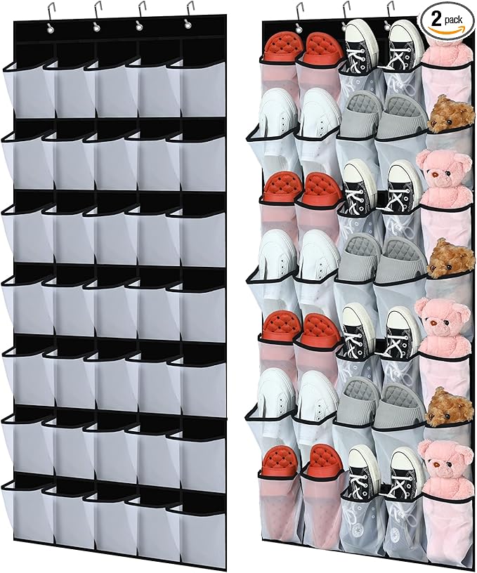 Windyun 2 Pcs 70 Large over The Door Shoe Organizer Hanging Shoe Rack for Closet Holder Black Mesh Pockets Back to School Behind Door Hanger Storage Nonslip for Home Room School Dorm, Each 35 Pockets