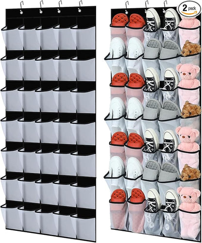Windyun 2 Pcs 70 Large over The Door Shoe Organizer Hanging Shoe Rack for Closet Holder Black Mesh Pockets Back to School Behind Door Hanger Storage Nonslip for Home Room School Dorm, Each 35 Pockets