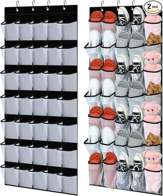 Windyun 2 Pcs 70 Large over The Door Shoe Organizer Hanging Shoe Rack for Closet Holder Black Mesh Pockets Back to School Behind Door Hanger Storage Nonslip for Home Room School Dorm, Each 35 Pockets