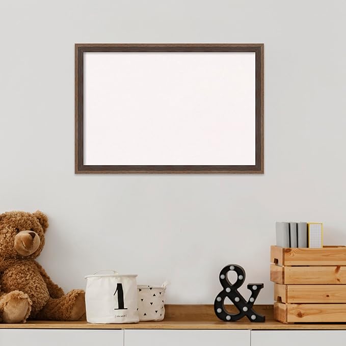 Amanti Art White Cork Board for Wall, 13x19 Vision Board with Brown Wood Frame, Small Corkboard Office Decor for Home Organization, Modern Corkboard Pinboard to Display Items for Home Organization in