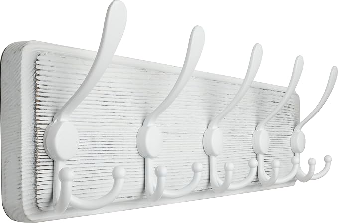 WEBI Coat Rack Wall Mount,5 Triple Hooks for Hanging Coats,16" Hole to Hole,Coat Hooks Wall Mounted,Coat Hanger Wall Hook Rack Rail for Clothes,Jacket,Farmhouse,White