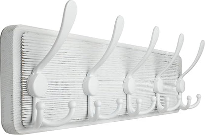 WEBI Coat Rack Wall Mount,5 Triple Hooks for Hanging Coats,16" Hole to Hole,Coat Hooks Wall Mounted,Coat Hanger Wall Hook Rack Rail for Clothes,Jacket,Farmhouse,White