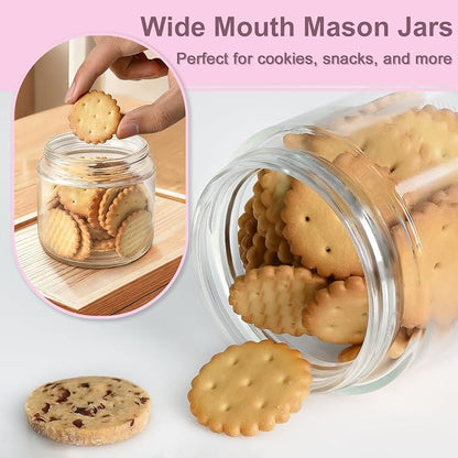 Overnight Oats Containers with Lids, 10oz Wide Mouth Mason Jars with Lids, 9 Pack Glass Jars with Airtight lid for Chia Pudding Yogurt Salad, Meal Prer Oatmeal Jars, Pink