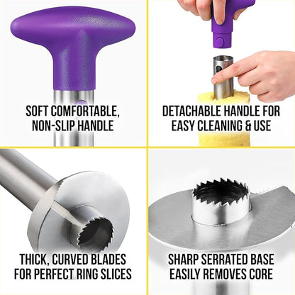 Zulay Kitchen Pineapple Corer and Slicer Tool – Stainless Steel Pineapple Cutter with Eye Remover Tool – Ergonomic Handle & Easy Core Remover – Reinforced Heavy-Duty Blade – Purple