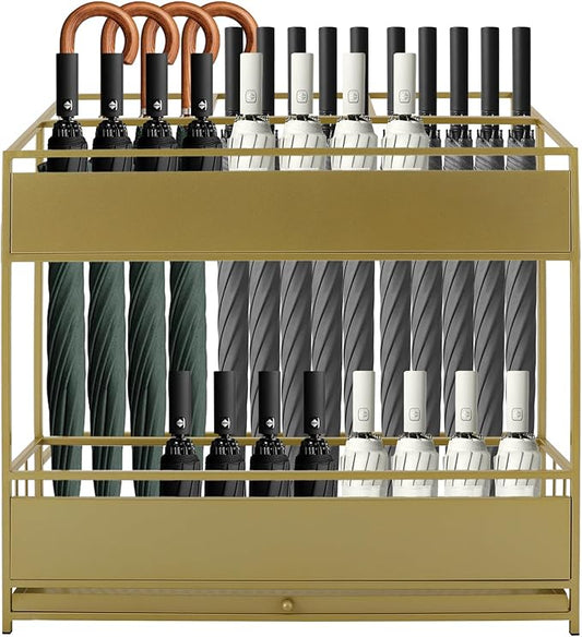 Umbrella Storage Rack, Umbrella Display Stand Rack Metal Umbrella Holder Stand, Commercial Umbrella Organizer Umbrella Storage Stand Umbrella Container for Entryway Home Office Patio (Gold)