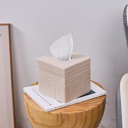 Beige Tissue Box Cover – Modern Resin Cube Holder for Bathroom, Bedroom, Office – Decorative Square Tissue Box for Countertop, Nightstand, Vanity & Desk – Heavy&Sturdy
