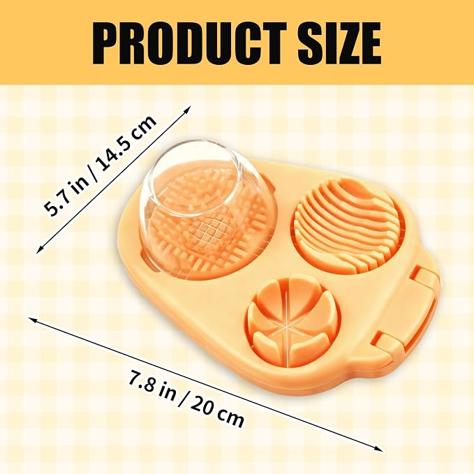 3 In 1 Egg Slicer for Hard Boiled Eggs with Cleaning Brush, Multipurpose 3-Way Cutter with 3 Slice Modes, Heavy Duty, Hard Boiled Egg Cutter & Fruit Slicer, Dishwasher Safe (Yellow)