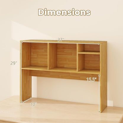 Desk Hutch, Desktop Shelf with 4 Shelves, Desk Bookshelf w/Anti-Toppling Devices, Wood Table Top Bookshelf Organizer, Small Desk Shelf for Study, Office, Dorm (Burlywood, 4 Shelves)