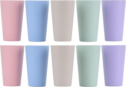 Wheat Straw Unbreakable Cup | 20 oz Reusable Water Drinking Glasses Sets of 10 | Lightweight Tumbler for Kitchen Outdoor | Dishwasher Safe, BPA Free and Eco friendly (20 oz, 10Pcs)