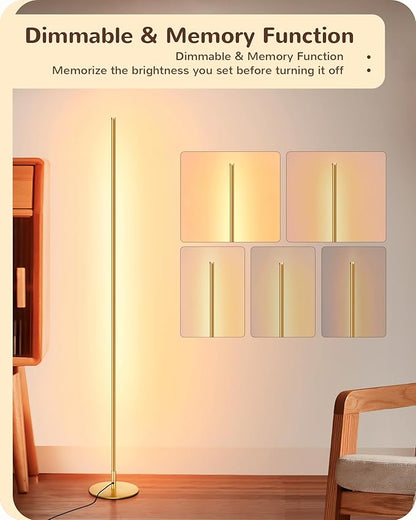 EDISHINE LED Corner Floor Lamp, Set of 2 Minimalist Dimmable Light with Remote, 57.5" Tall Standing Lamp for Living Room, Bedroom, Home Office, 7 Color Temperature 2700-6000K (Gold)