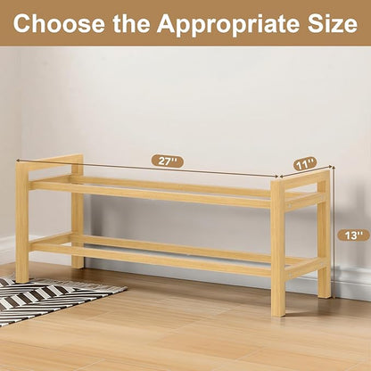 Haddockway Bamboo Shoe Rack for Closet, Free Standing Shoe Organizer with Smooth Round Rods & Convenient Handles, Stackable Shoe Storage Shelf for Entryway, Hallway(Natural, 2-Tier)