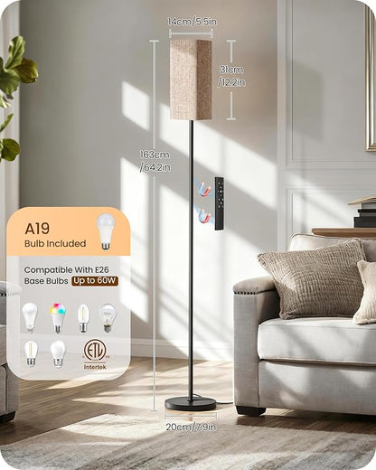 2Pack 64.2” Dimmable Floor Lamp for Living Room with Remote & Foot Switch, Corner Floor Lamp for Bedroom, Includes A19 Bulb, Modern Standing Tall Lamp, ETL Listed Beige and Gold DE17LDP205