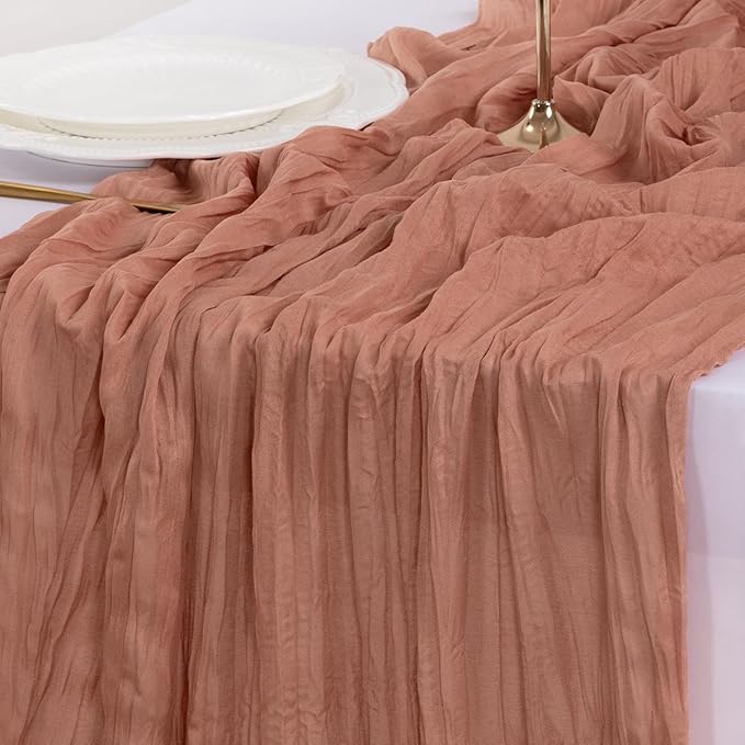 Socomi 10pcs Dusty Rose Valentine's Day Cheesecloth Table Runner Boho Rustic Gauze 120 inch 10FT Cheese Cloth Runner for Wedding Party Baby Shower Birthday Home Decor Holiday Decorations