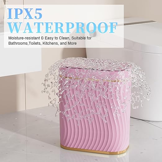Bathroom Small Trash Can with Automatic Touchless Lid, 2.6 Gallon Smart Garbage Can Narrow Waterproof Trash Bin for Bedroom, Office, Living Room