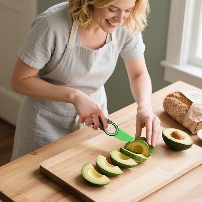 3-in-1 Avocado Slicer Tool & Stainless Steel Pitter | Multifunctional avocado cutter, peeler, and scooper with a non-slip grip. Top-rack dishwasher safe for easy cleaning.