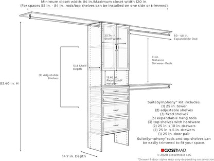 ClosetMaid 1937340 SuiteSymphony Modern 25-Inch Closet Organizer with Shelves, 2-Doors and 4-Drawers, Pure White