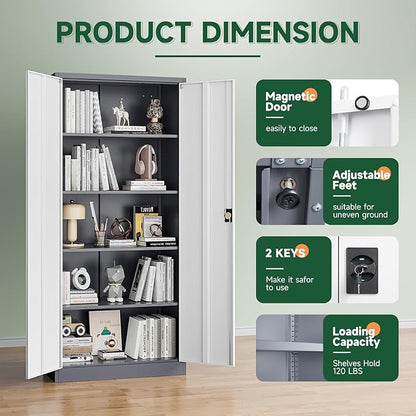 Letaya Metal Garage Storage Cabinets with Lock Door and Adjustable Shelves, Steel Tool Cabinets for Home,Office,Warehouse Organisieren (Gery White, 72" H)