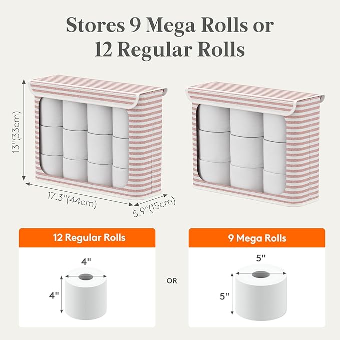 Lifewit 22L Toilet Paper Storage Holder for 9 to 12 Rolls, Foldable Fabric Toilet Paper Basket with Lid, Freestanding Bathroom Tissue Storage and Organization for TP, Towels and Toiletries, Pink